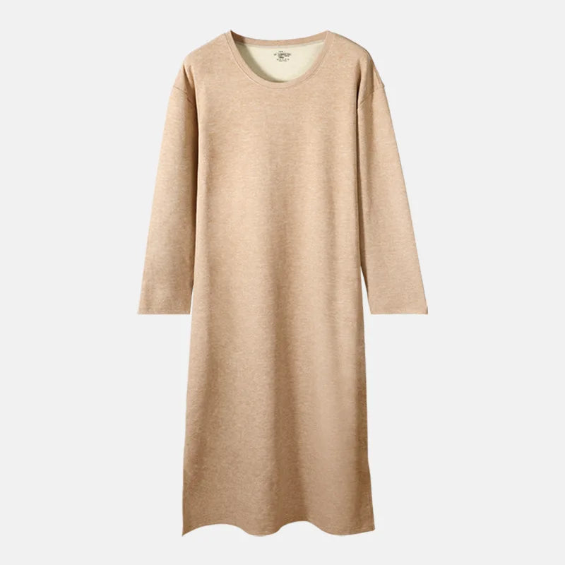 Men's Autumn and Winter Long-sleeved One-piece Nightdress Knee Bathrobe Long Nightgown Integrated Loungewear Wool Silk Pajamas