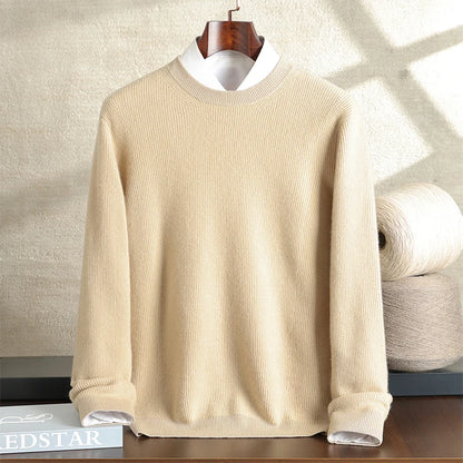 Autumn and winter new 100% pure cashmere loose casual padded men's round neck sweater plus size knitted bottoming shirt.