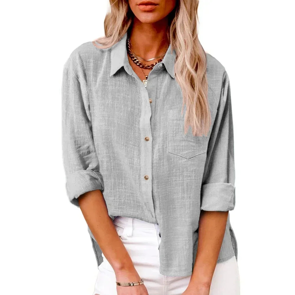 Cotton Linen Long Sleeve Shirts for Women T Shirt Solid Fashion T-Shirt Woman Clothes Tshirt Elegant Casual Tops Tees Streetwear