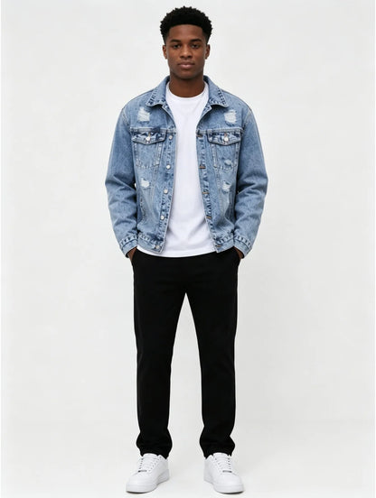 1PC Daily Stylish Denim Coat Outdoor Men Casual Jacket Undecorated Look Not Hoodie