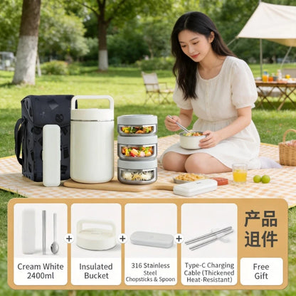 3 Layers Stainless Steel USB Heating Portable Insulated Lunch Box Food Storage Container For Adults