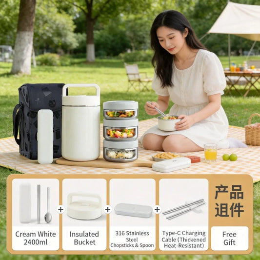 3 Layers Stainless Steel USB Heating Portable Insulated Lunch Box Food Storage Container For Adults