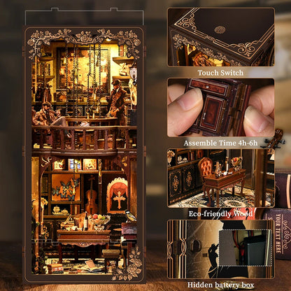 DIY Detective Mystery Book Nook Kit with LED Lights Wooden Bookend Bookshelf Insert Handmade Craft Gift for Book Lovers Adults