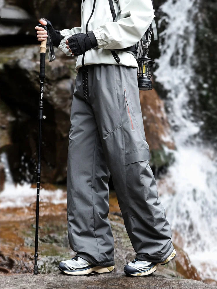 Trendy Large Size Men's down Trousers Winter Outdoor Windproof Warm Straight Leg Pants Long Pants Duck down Filling Pure Color