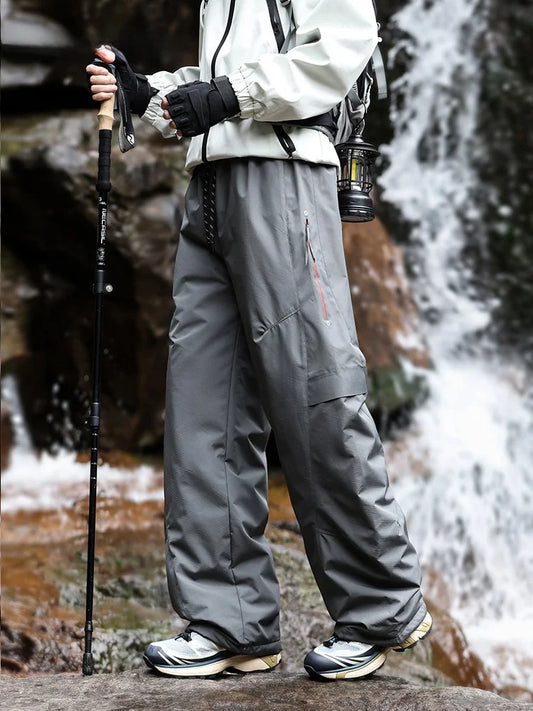 Trendy Large Size Men's down Trousers Winter Outdoor Windproof Warm Straight Leg Pants Long Pants Duck down Filling Pure Color