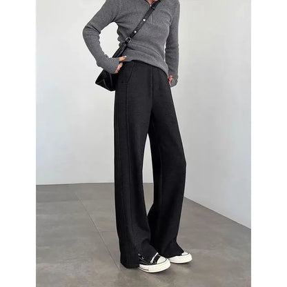 Thickened Fleece Wide Leg Pants High Waist Trousers for Women Casual Autumn Winter Slimming Warmth Pants Korean Style