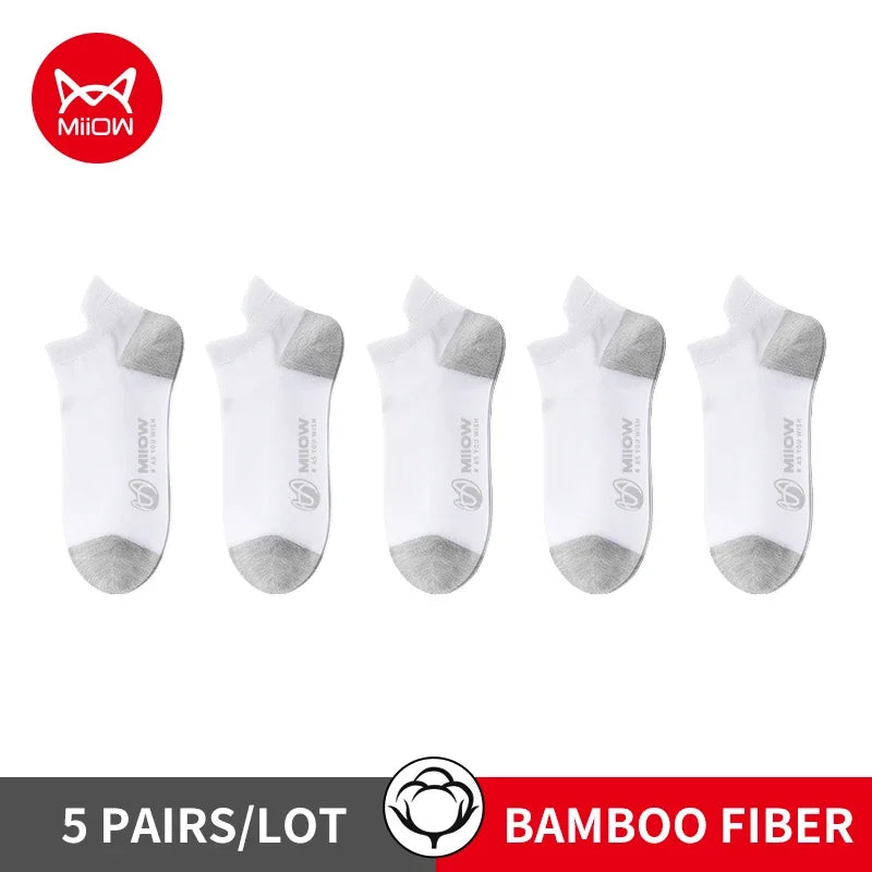 MiiOW 5 Pairs Harajuku Cotton Man Socks Fashion Contrast Color Antibacterial Men's Boat Socks Breathable Soft Anti Slip Sock