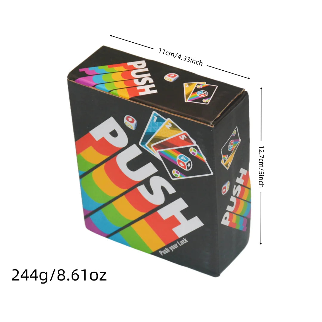 《Push 2024》, Card Game, Board Game, Interactive Game, Available in 6 Languages Including English, Spanish, French, German, Italian, and Dutch, Fast-Paced, Easy to Learn, Perfect for Parties