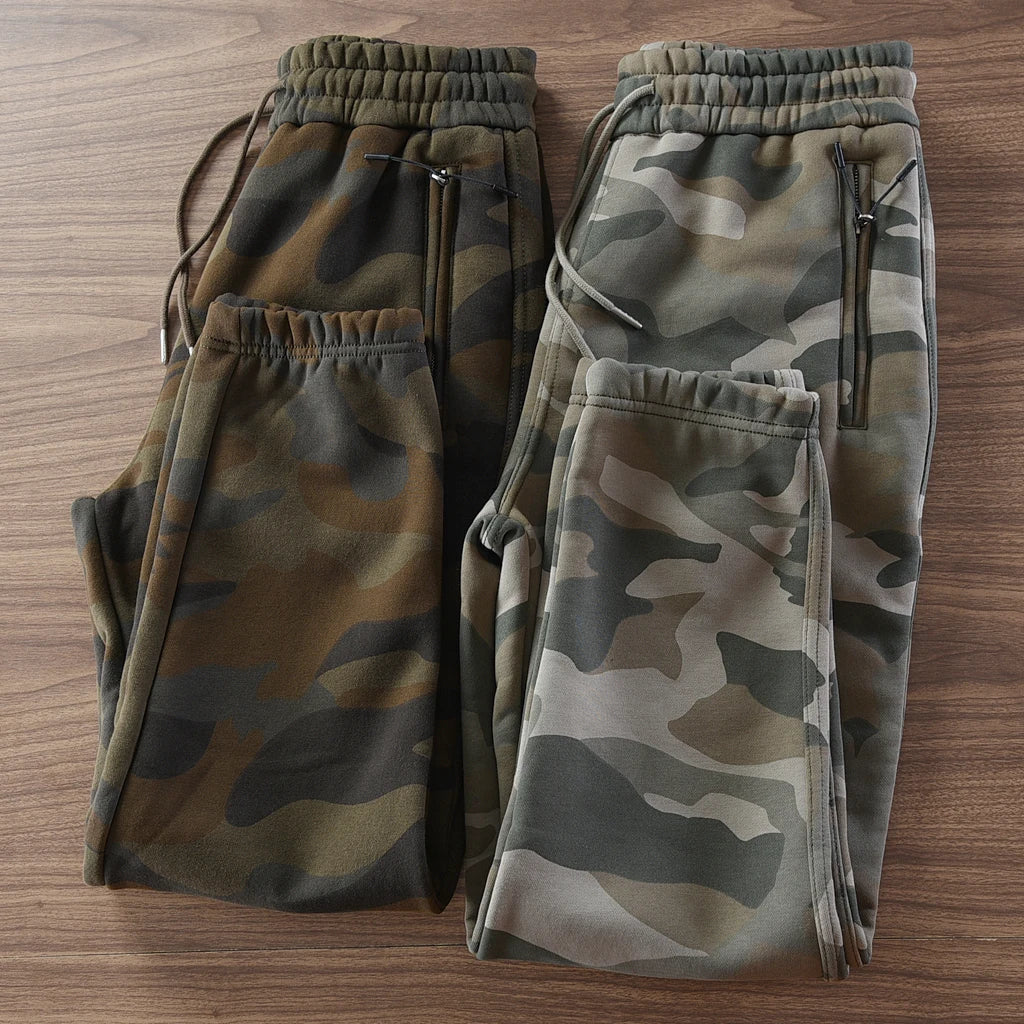 Autumn and Winter American Retro Thickened Velvet Camouflage Sweatpants Men's Fashion Drawstring Sports Casual Ankle-tied Pants