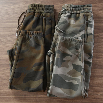 Autumn and Winter American Retro Thickened Velvet Camouflage Sweatpants Men's Fashion Drawstring Sports Casual Ankle-tied Pants