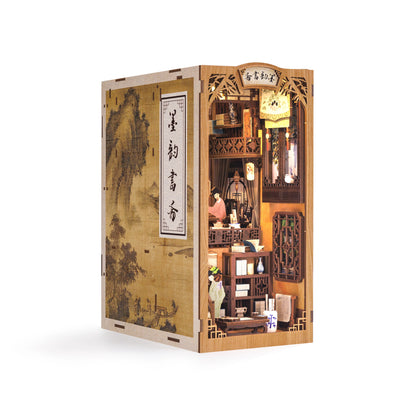 CUTEBEE DIY Book Nook Doll House with LED Light Dust Cover Bookshelf Insert Decoration Model For Birthday Gift Eternal Bookstore