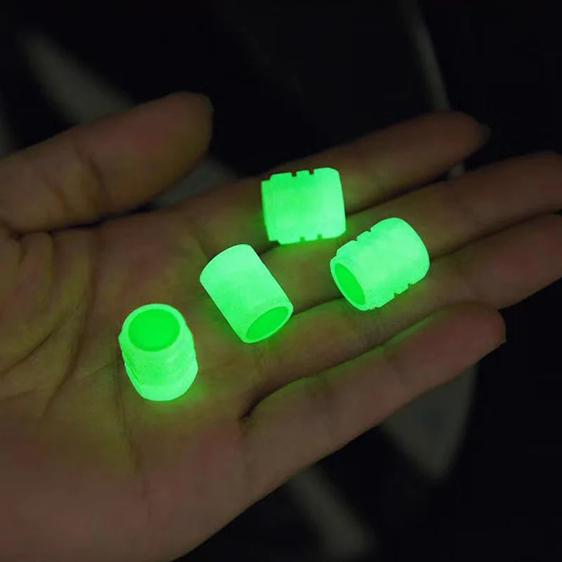 Luminous Car Tire Valve Caps Fluorescent Wheel Tire Decor Night Glowing Tyre Valve Stem Caps for Car Motorcycle Bike Accessories