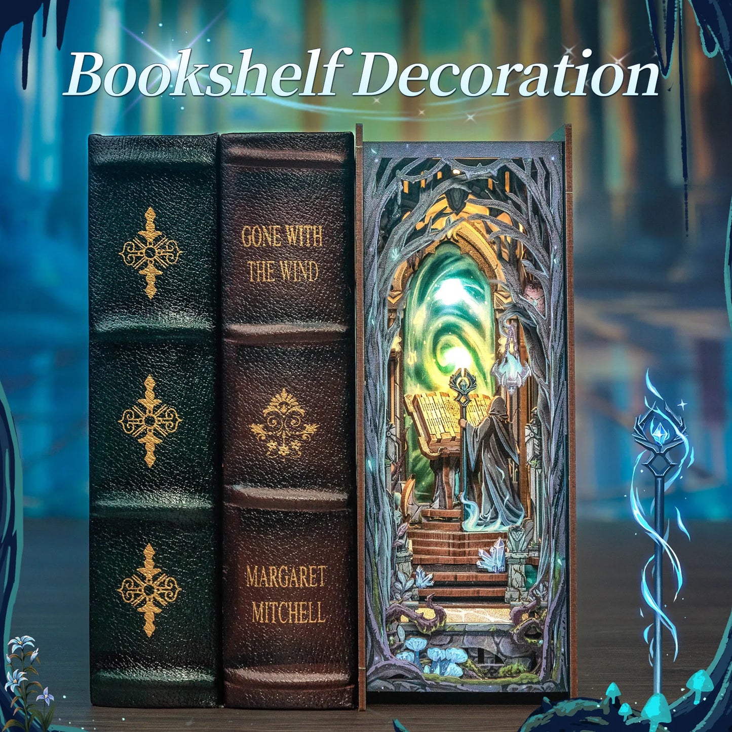 CUTEBEE Book Nook DIY Wooden Dollhouse Minature Model Easy Assembly Model Building Kits Birthday Gifts for Adults Teens