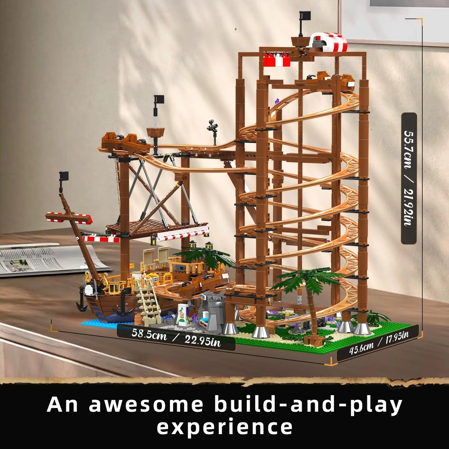 Mould King 11013 Creative Toys The MOC Double Helix Roller Coaster with Pirate Ship Building Block Brick Kids Christmas Gift