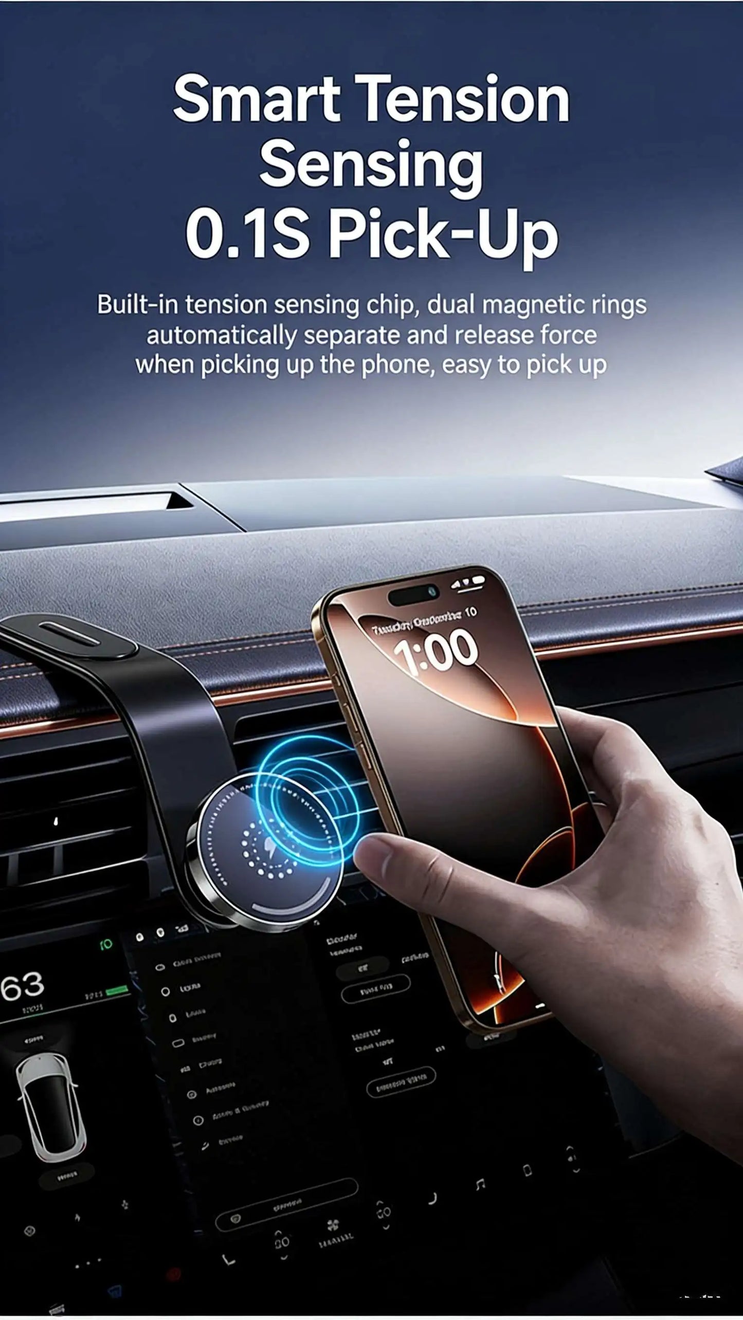 For MagSafe Wireless Car Charger Magnetic Car Phone Holder Bendable Car Phone Mount Phone Stand for iPhone 16 15 14 13