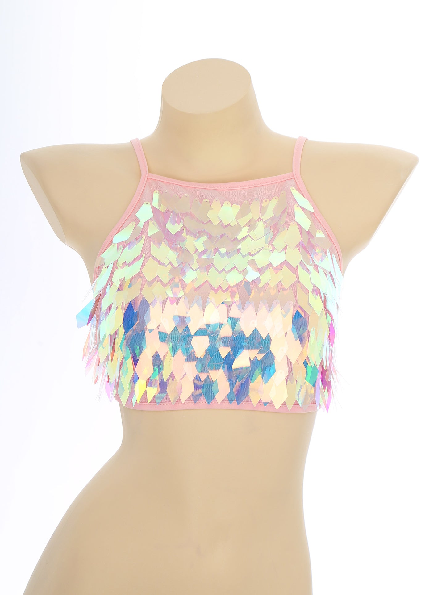 Shiny Sequin Tassel Bra Top Sexy Mini Lace-up Tank Top Camisole for Women Dancing Nightclub Crop Top Vests Bralettle Clubwear