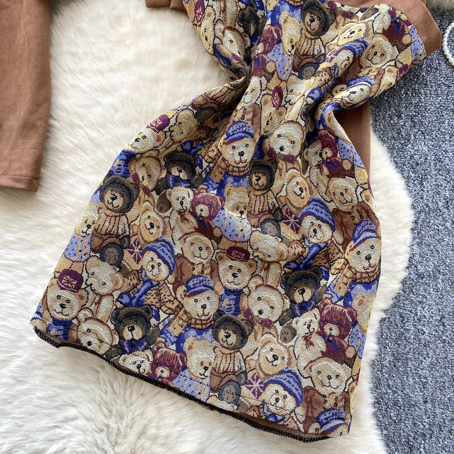 Ele Bear Embroidery Blouse And Skirt Set Women's Faionable ort Svel Suit Jaet High Waist Casual Workwear