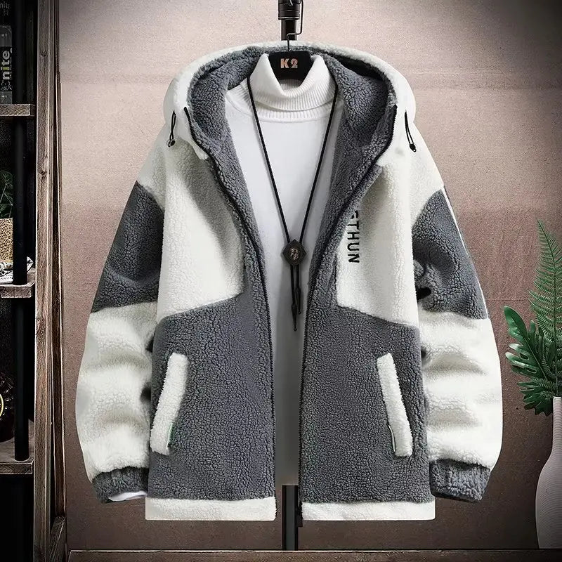 Winter New 2023 Sheepskin Fleece down Cotton Jacket Loose Fit Hooded Large Size Youth Warm Couple Style Outerwear Coat