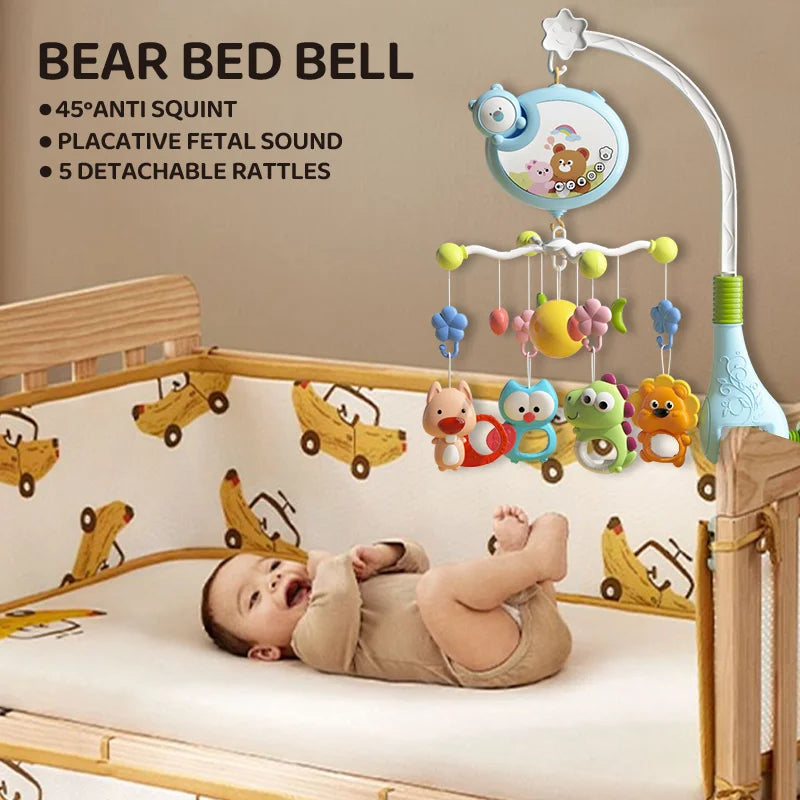 Musical Baby Crib Mobile with Projector Remote Control Night Light Sensory Hanging Toy for Newborns Infant Stroller