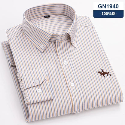New 100% Cotton Oxford Shirt For Men's Long Sleeve Solid Casual Business Regular-Fit Formal Dress Shirts Social Blouse S-6XL