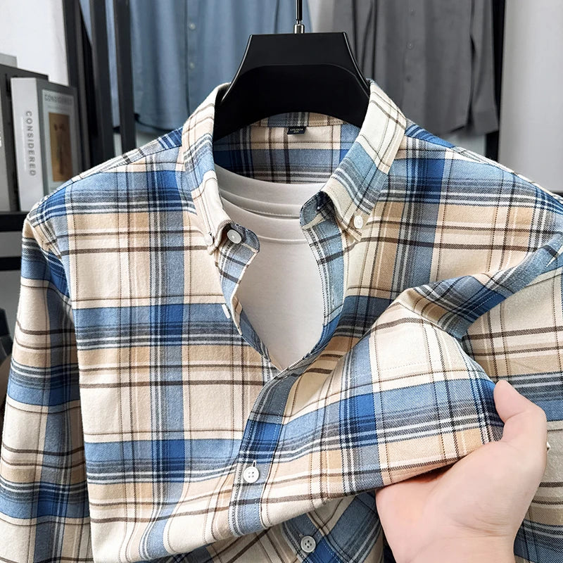 2026 New Arrival 100% Pure Cotton Men's Long Sleeve Mid-Age Shirts, Xinjiang Cotton Spring Solid Color Casual Shirt