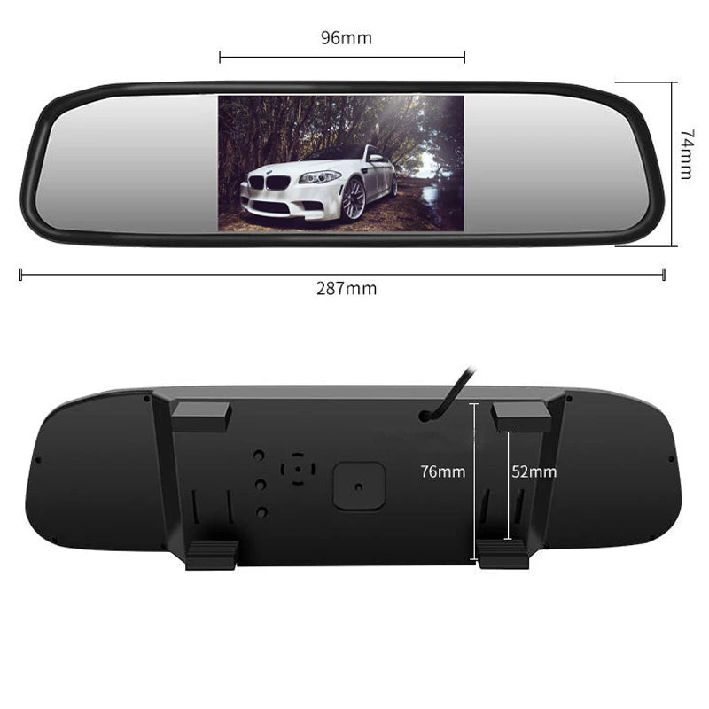 Rearview Mirror Reverse Radar 4 Probes Anti-dazzling Original Fit Parking Monitor Detector Auto Safety Auxiliary System