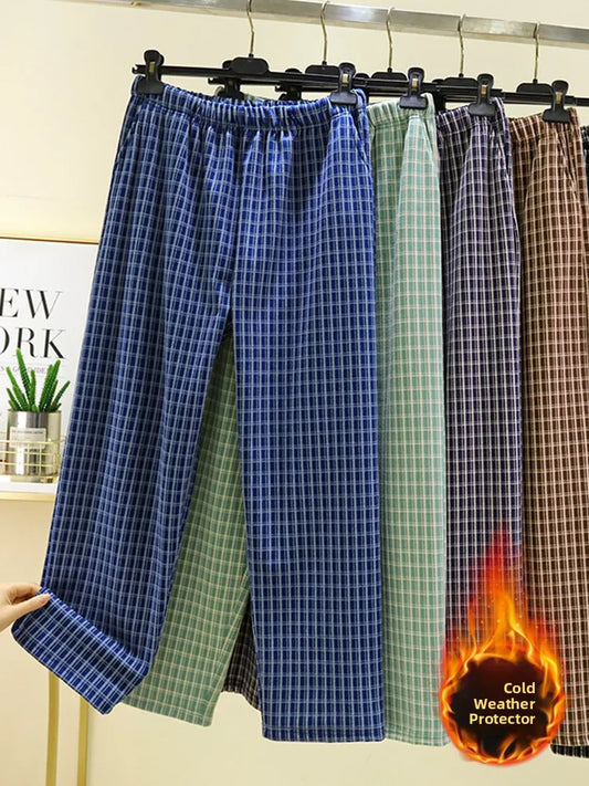 Men's Casual Dervo Home Pants Autumn Winter Plaid Spwear Large Size Comfortable All-Match Long Trousers for Daily Wear