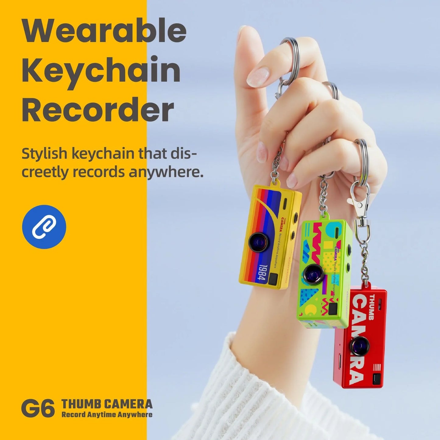 Thumb Keychain Camera 0.96 Inch Retro Mini Action Cameras 1080P Mini Camcorder Audio Video Recorder Support Memory Card for VLOG