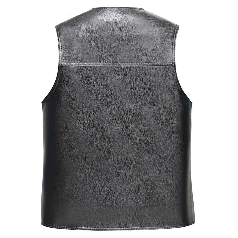 2025 Winter Men Thick Warm Fleece Leather Vest Coat  Male V-Neck Single Breasted Vest Casual Male Clothing Outerwear