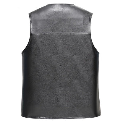 2025 Winter Men Thick Warm Fleece Leather Vest Coat  Male V-Neck Single Breasted Vest Casual Male Clothing Outerwear