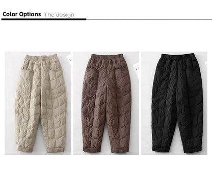 Women's Quilted Pants Casual Lightweight Thickened Warm Harem Style Straight Leg High Waist Long Trousers Winter Fashion