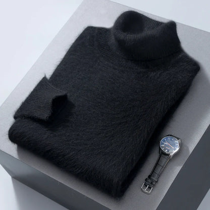 Autumn and Winter Men Loose Turtleneck 100% Mink Cashmere Sweater Men's Casual Thermal Pullover Solid Color Knit Plus-Size Top
