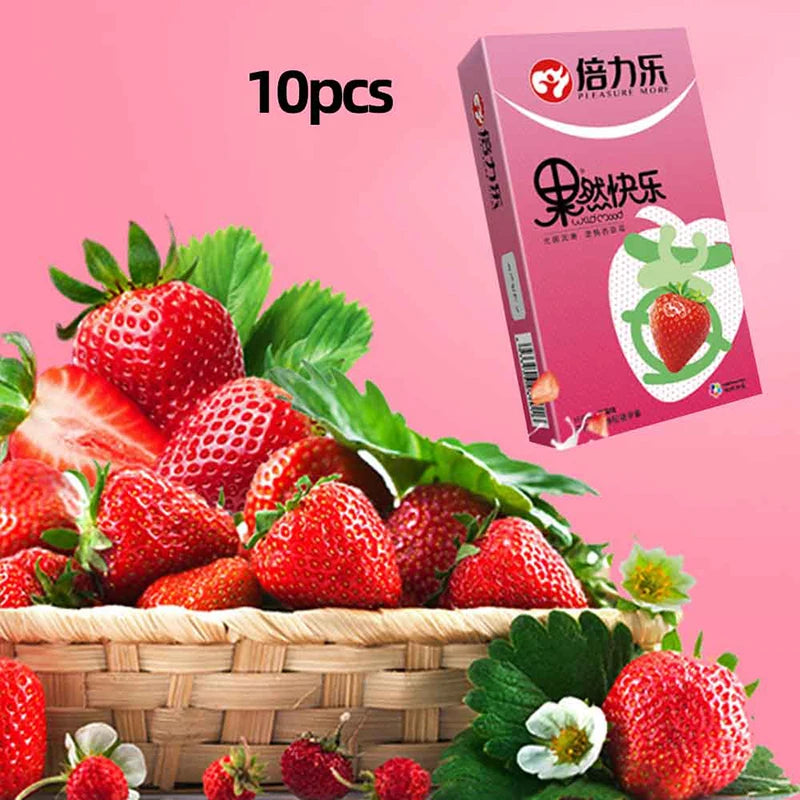 10pcs Fruit Flavor Ultra Thin Condoms Adults Toys For Men 18+ Extra Lubricated Penis Sleeve Male Delay Enhancement Sex Products