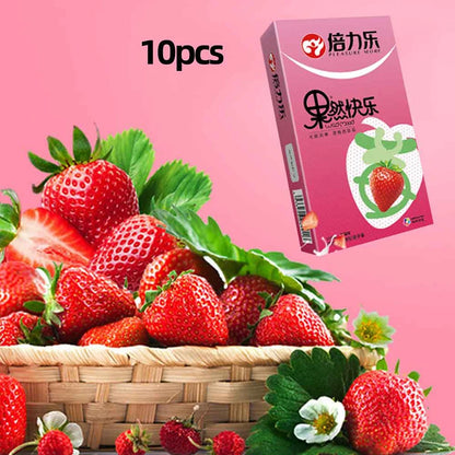 10pcs Fruit Flavor Ultra Thin Condoms Adults Toys For Men 18+ Extra Lubricated Penis Sleeve Male Delay Enhancement Sex Products