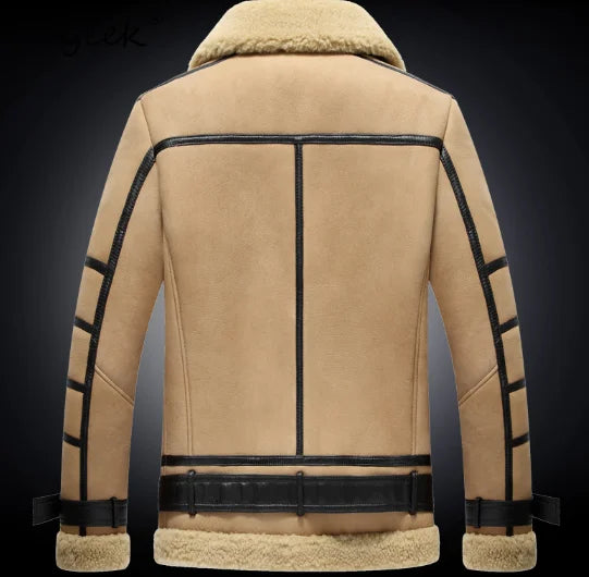 Tcyeek Real Leather Jacket Men Winter Clothes Natural Sheepskin Fur Mens Coats Warm Lamb Wool Motocycle Jackets Куртка Мужская