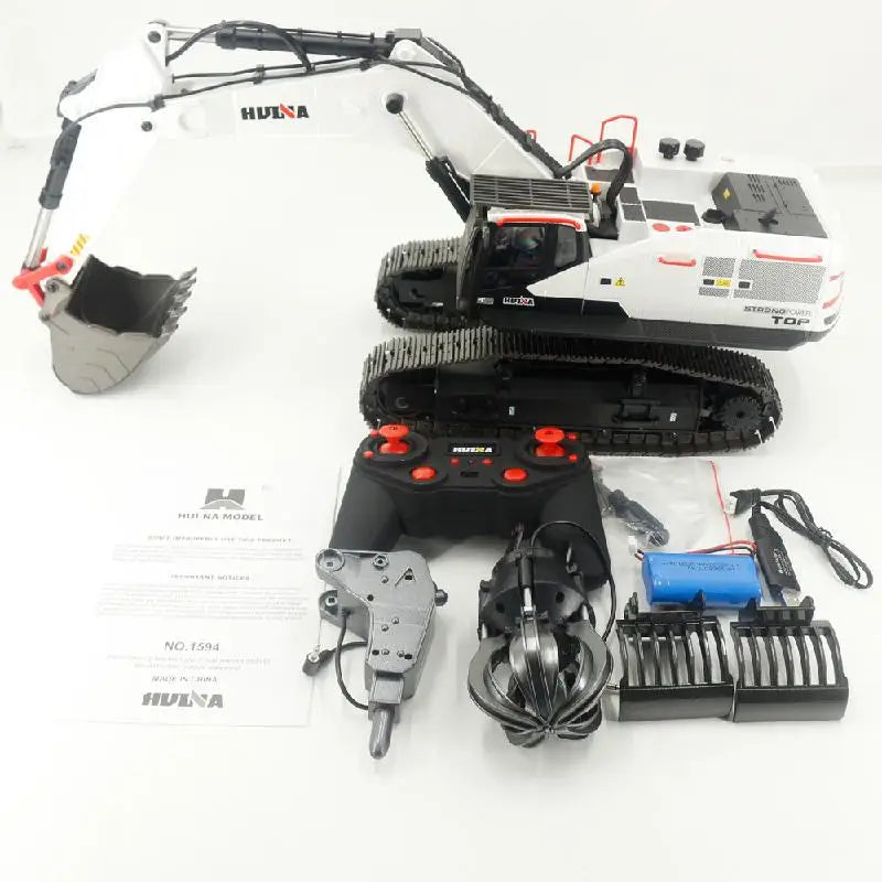 Huina 1594 Full Metal Remote Control 1592 Excavator 1/14 Electric Heavy Duty  22 Channels Rc Excavator For Children Toys Model