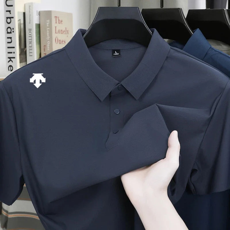 Brand Ice Silk Short sleeved Men's Printed Polo Shirt Fashion Sports Top Summer Comfortable Breathable Leisure High end T-shirt