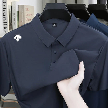 Brand Ice Silk Short sleeved Men's Printed Polo Shirt Fashion Sports Top Summer Comfortable Breathable Leisure High end T-shirt