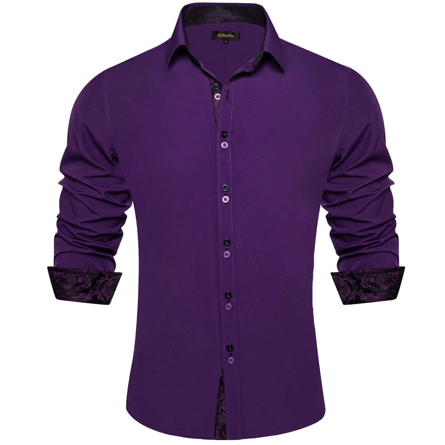 Men's Polyester Cotton Solid Black Shirts Long Sleeve Blue Paisley Patchwork Social Casual Dress Shirt Elegant Men Clothing