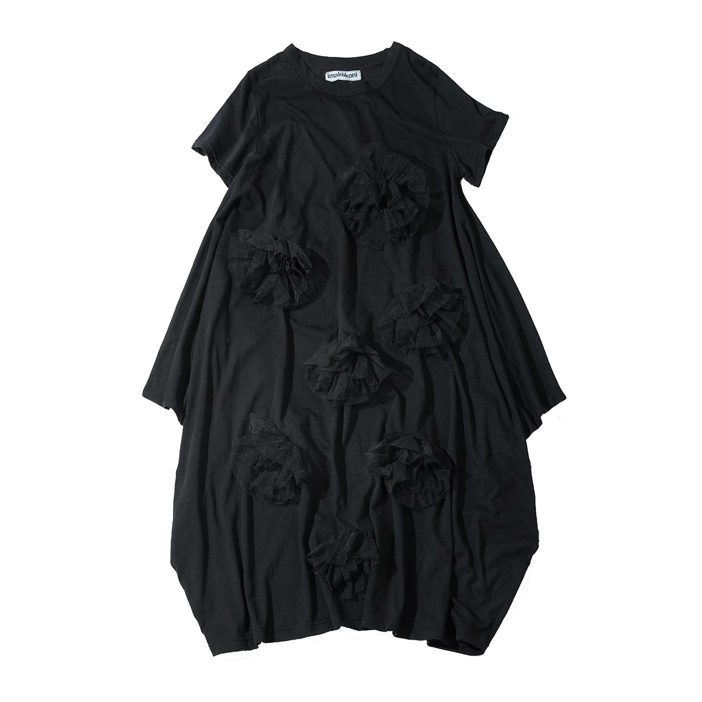 Black dress imakokoni spring loose irregular pure cotton flower design medium long short sleeved skirt for women 265432