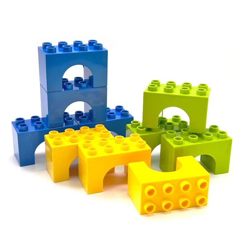Big Size Building Blocks Train Railway Transport Set Track Parts Electric Locomotive DIY Assemble Interaction Toys For Children