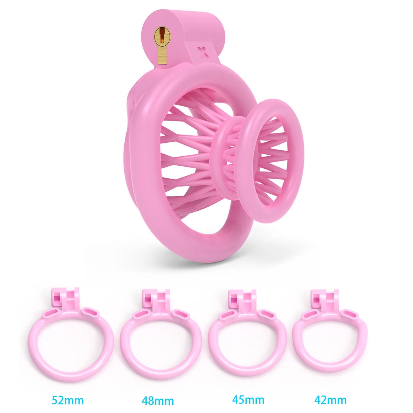 Male Chastity Lock Anti-Cheating Cock Cage with 4 Rings for A Belt of Fidelity Feminization Negative Inverted Chastity Sex Toy