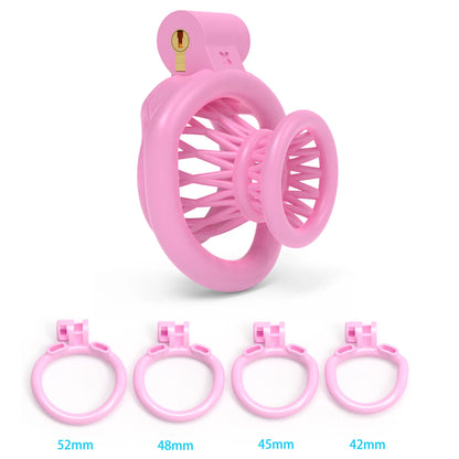 Male Chastity Lock Anti-Cheating Cock Cage with 4 Rings for A Belt of Fidelity Feminization Negative Inverted Chastity Sex Toy