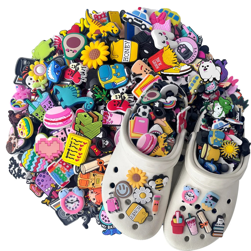 30-200PCS Random Cartoon Shoe Charms For Bubble Slides Clogs Sandals Crocs, Shoes Decrations Accessories Buckle For Kids Gifts