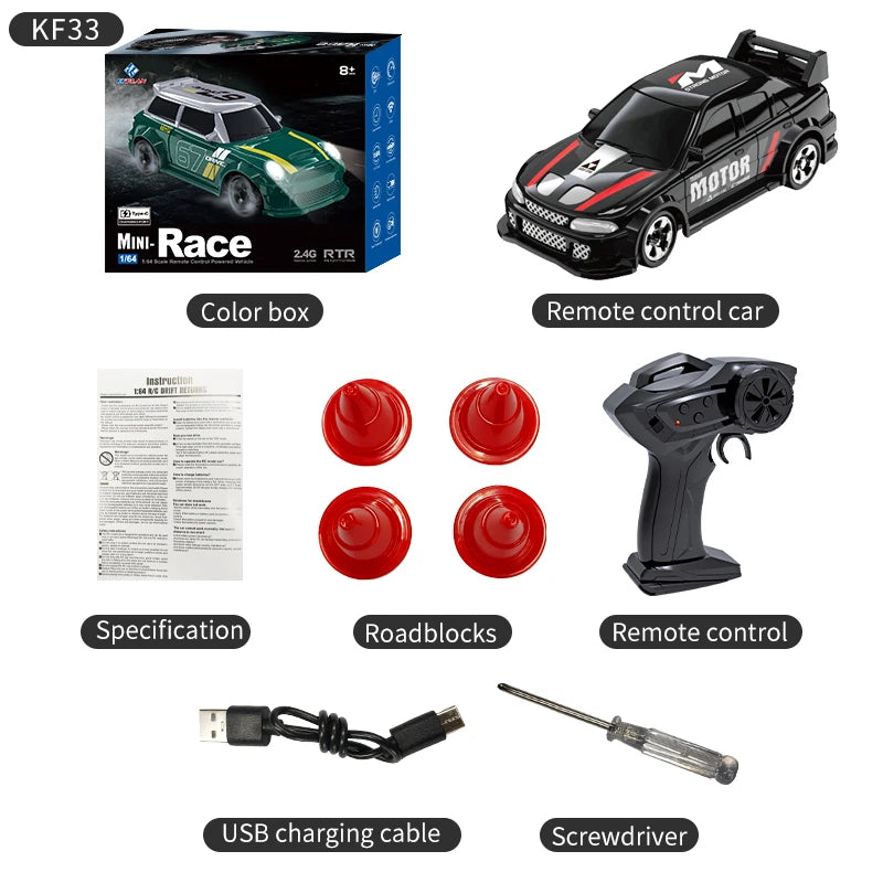 New 4WD 2.4GHZ RC Simulation Mini Drift Car Palm Racing Model Desk Toys 1/64 Scale Remote Control Car Gift for Children Boys.