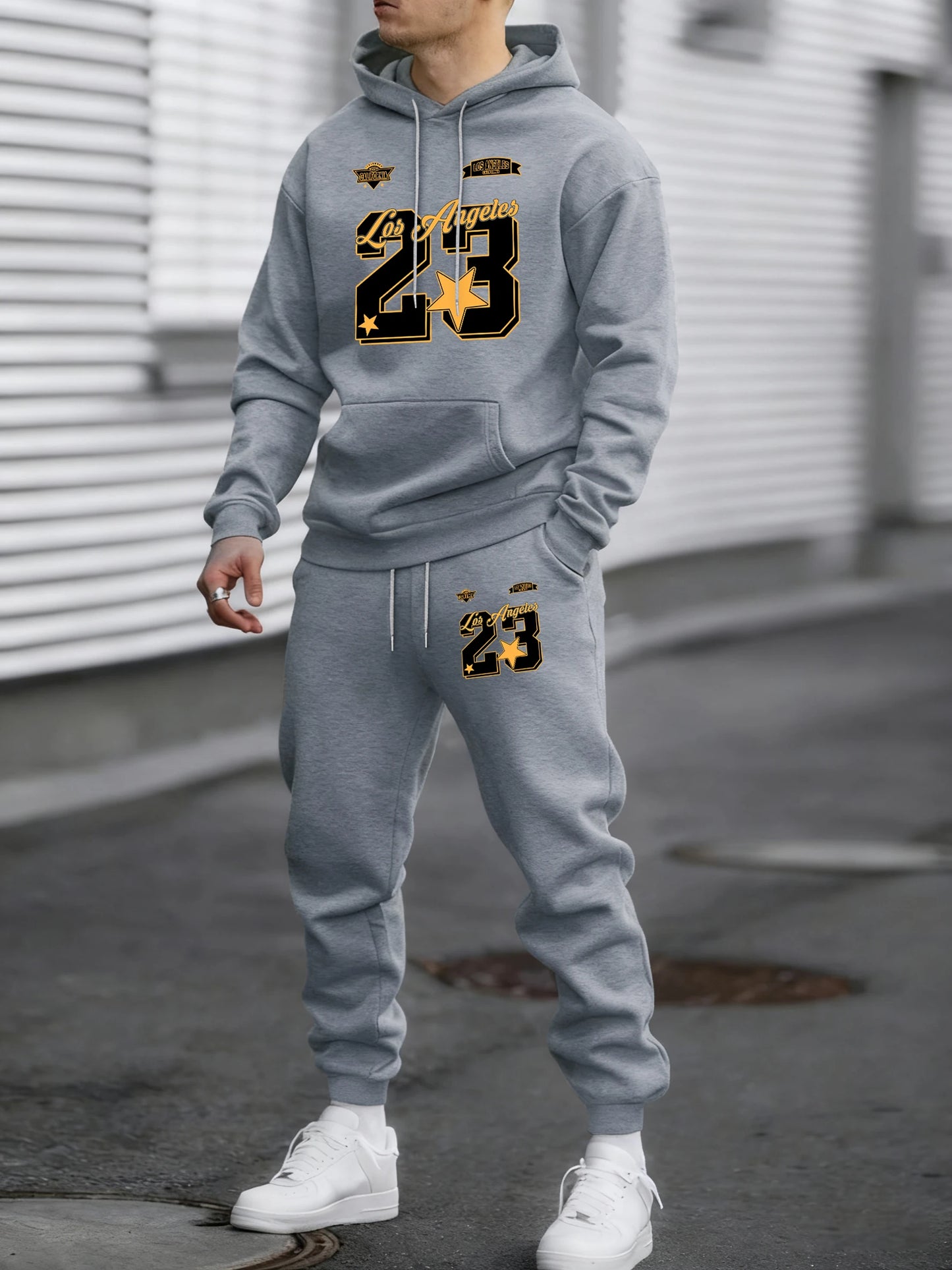 California Los Angeles Number 23 Print Autumn Winter Man Hoody Long Pants Set Fleece Jogging Sweatpant Basic Casual Sweatshirts