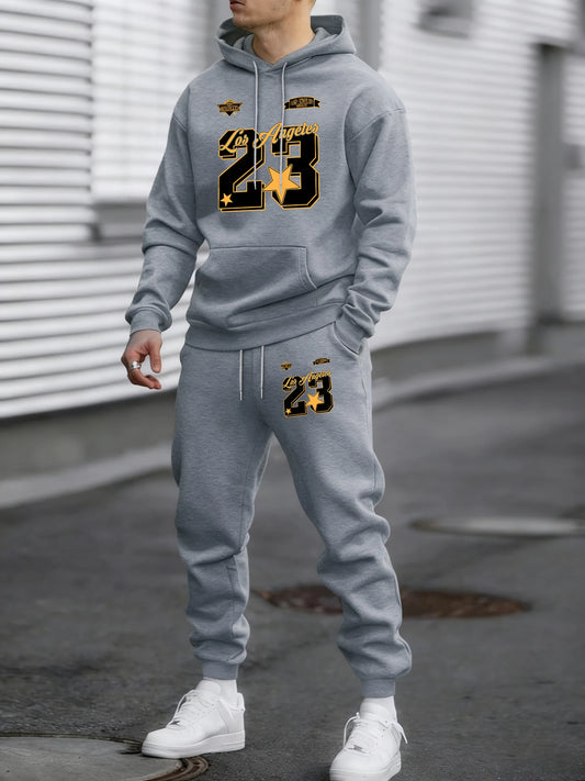 California Los Angeles Number 23 Print Autumn Winter Man Hoody Long Pants Set Fleece Jogging Sweatpant Basic Casual Sweatshirts