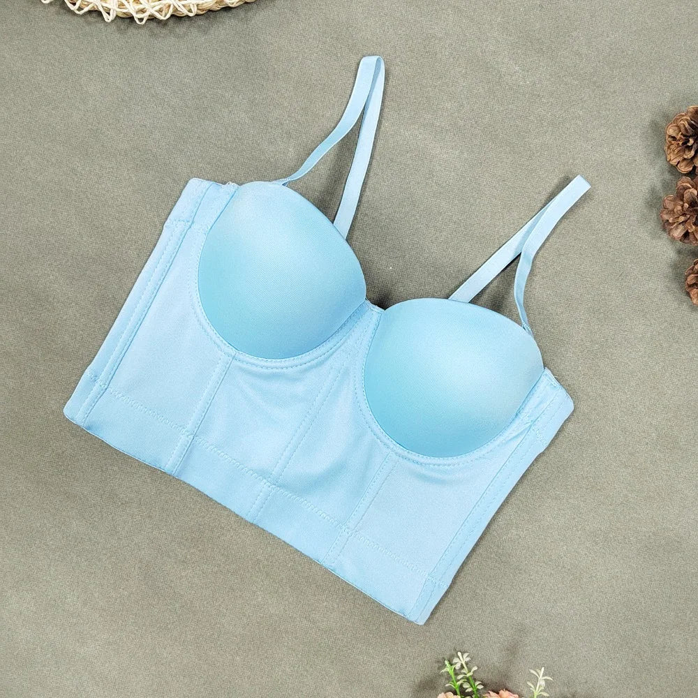 SXTHAENOO Summer 8 colors Fashion Mesh Push Up Bralet Women's Corset Simple Bustier Bra Night Club Party Sexy Cropped Top Vest