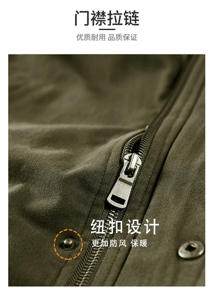 Winter Men Pilot Jacket Fleece Spring Military Full-Zip Removable Hooded Cotton Flight Parka Jacket Fleece Lined Plush Warm Coat