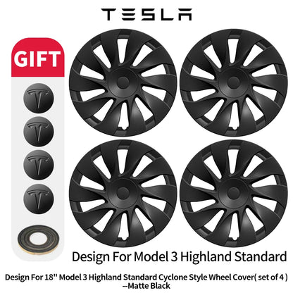 4PCS Hubcaps for Tesla Model 3 Highland 2026 Standard 18Inch Full Rim Covers Replacement Wheel Cover Accessories Only for Standa